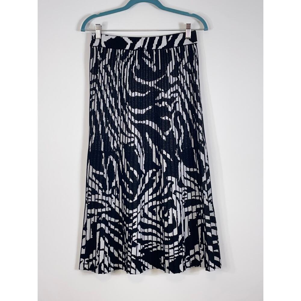 Misook Rayon Polyester Black White Knit A line Pullon Midi Skirt Size XS